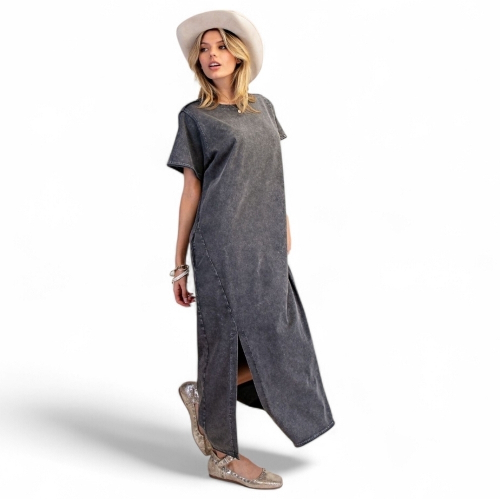 Easel Washed Terry T-Shirt Maxi Dress